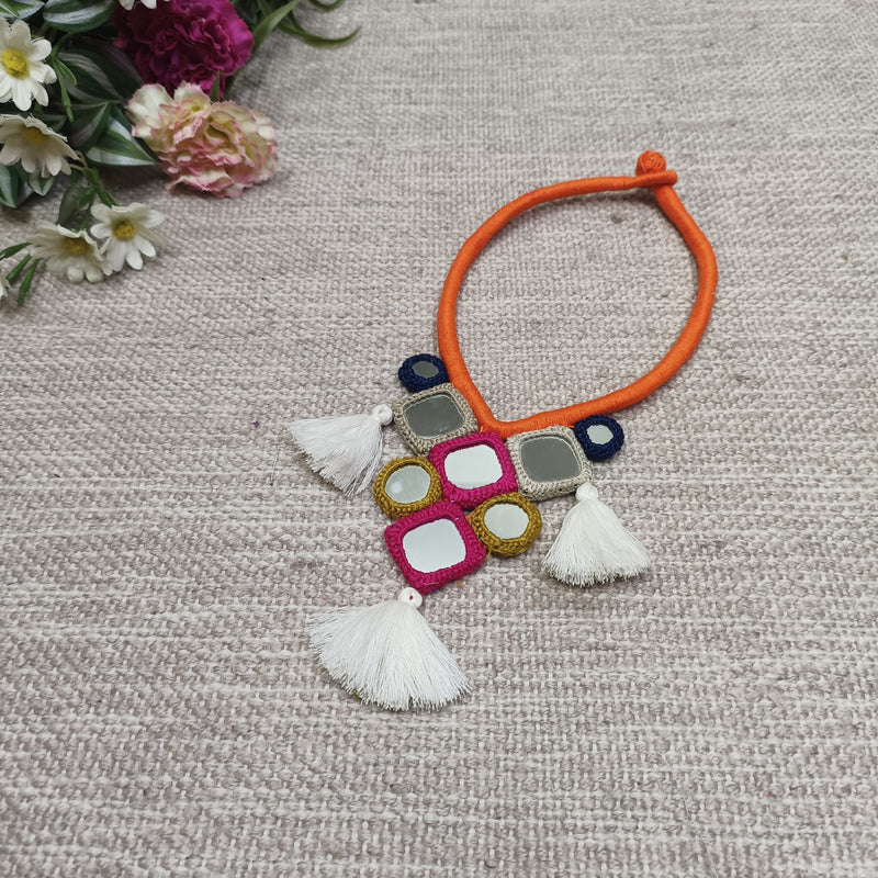 Buy Handcrafted Mirrorwork Orange Dori Neckpiece | Godhuli