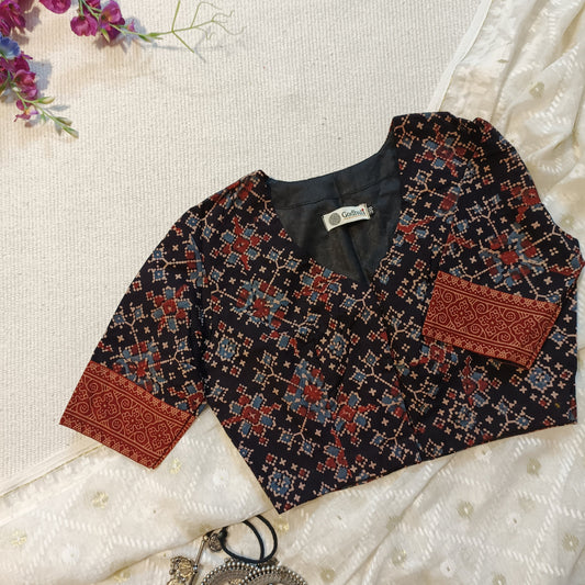 Black Patola Print Ajrakh Blouse