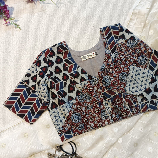 Buy Indigo Maroon Abstract Ajrakh Blouse | Godhuli