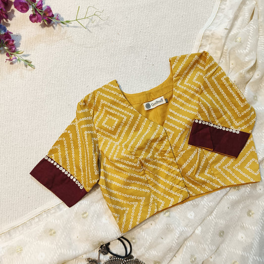 Buy Mustard Yellow Bandhani Print Blouse | Godhuli