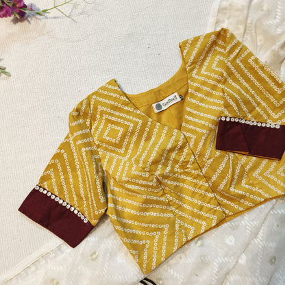 Buy Mustard Yellow Bandhani Print Blouse | Godhuli