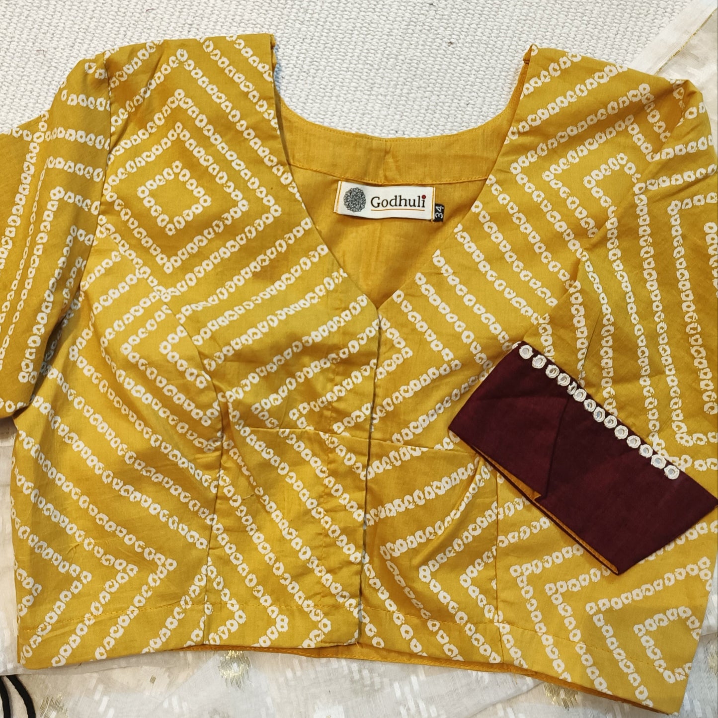 Buy Mustard Yellow Bandhani Print Blouse | Godhuli