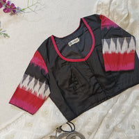 Black Blouse with Pink Red Ikat Readymade Blouse | Godhuli