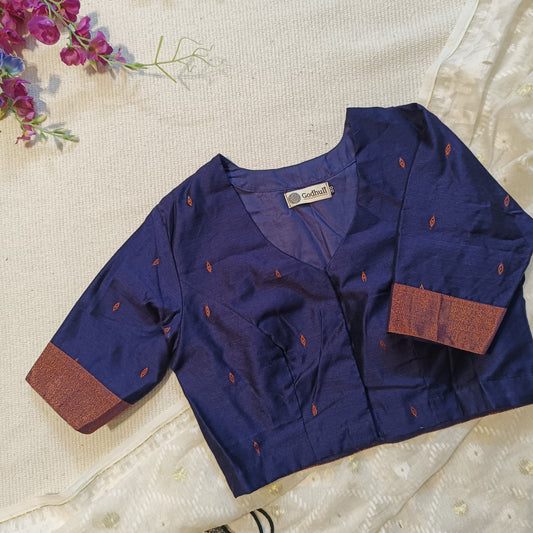 Buy Navy Blue Chanderi Cotton Silk Blouse | Godhuli