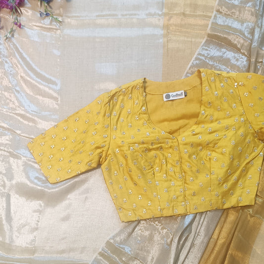 Buy Yellow Zari Work Silk Blouse | Godhuli