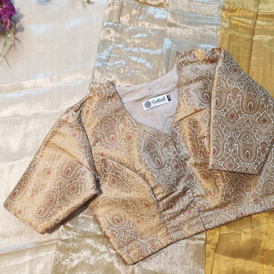 Buy Beige Golden Banarasi Brocade Blouse | Godhuli