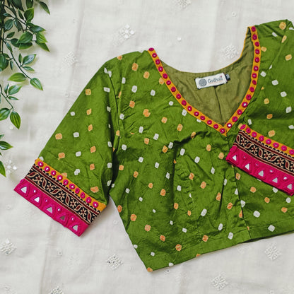 Buy Mehandi Green Bandhani Blouse | Godhuli