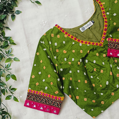 Buy Mehandi Green Bandhani Blouse | Godhuli