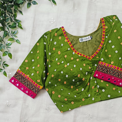 Buy Mehandi Green Bandhani Blouse | Godhuli