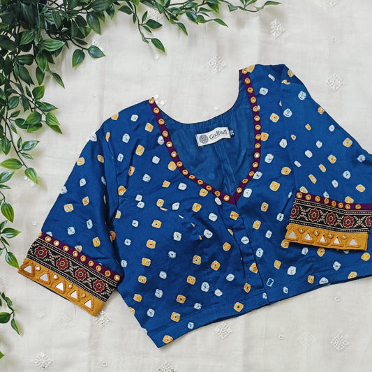 Buy Teal Blue Bandhani Blouse | Godhuli