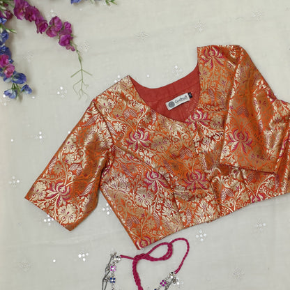 Buy Tangerine Jaal Banarasi Brocade Blouse | Godhuli
