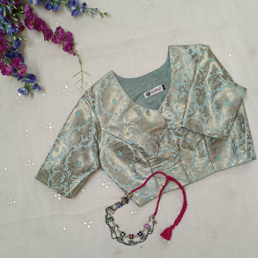 Buy Powder Blue Jaal Banarasi Brocade Blouse | Godhuli