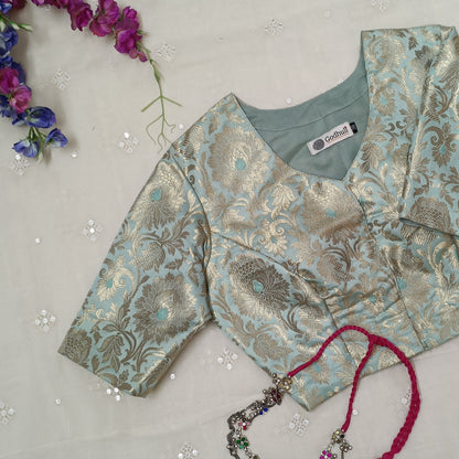 Buy Powder Blue Jaal Banarasi Brocade Blouse | Godhuli