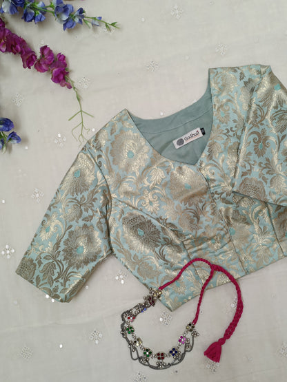 Buy Powder Blue Jaal Banarasi Brocade Blouse | Godhuli