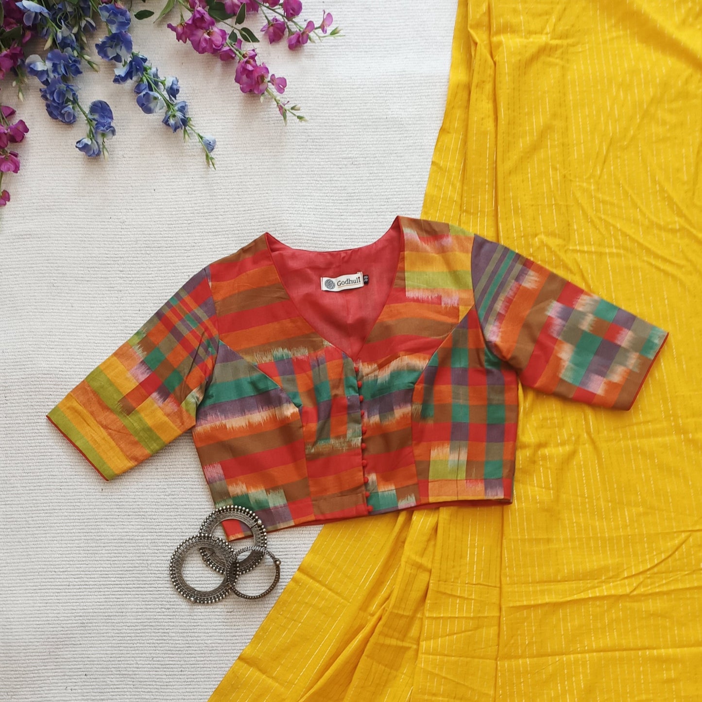 Multicolour Abstract Design Pochampally Ikat Blouse