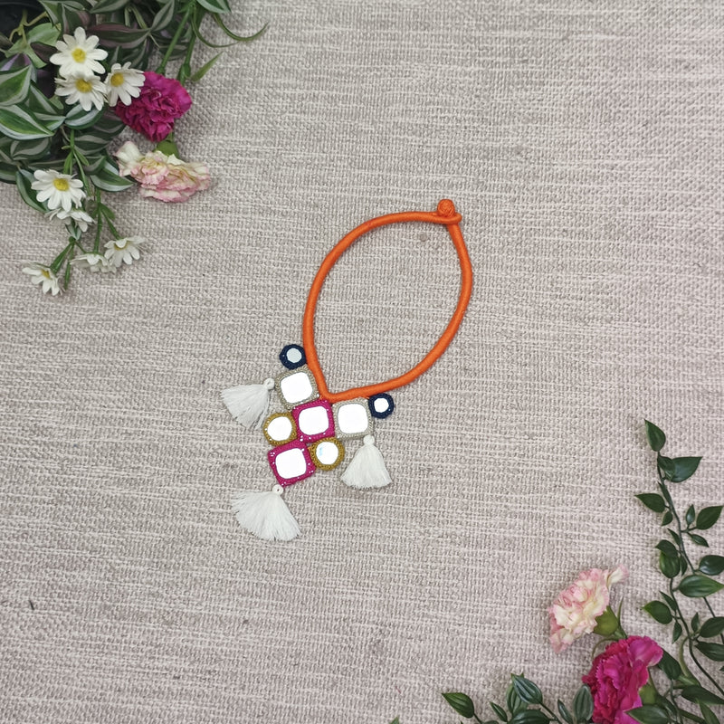 Buy Handcrafted Mirrorwork Orange Dori Neckpiece | Godhuli
