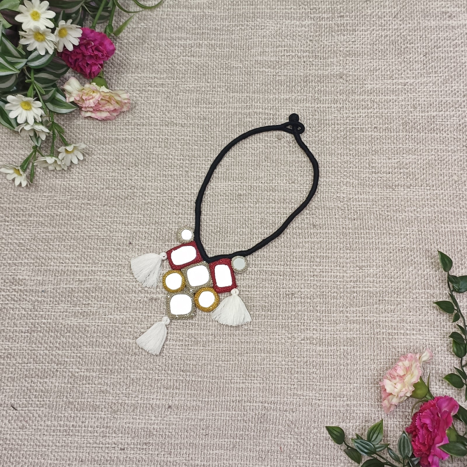 Handcrafted Mirrorwork Black Dori Neckpiece