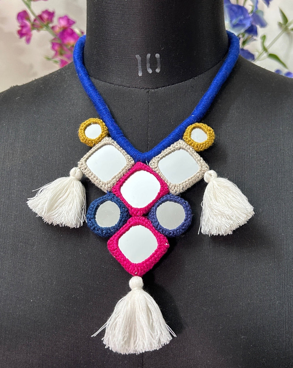 Buy Handcrafted Mirrorwork Blue Dori Neckpiece | Godhuli
