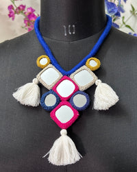 Buy Handcrafted Mirrorwork Blue Dori Neckpiece | Godhuli