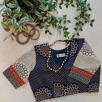 Indigo Beige Bandhani Print Gamathi Readymade Blouse | Godhuli