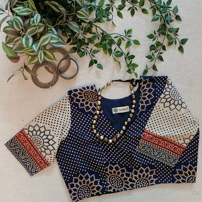 Indigo Beige Bandhani Print Gamathi Blouse