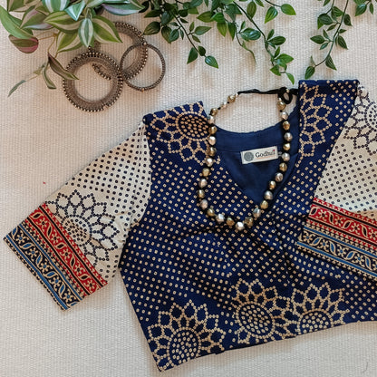 Indigo Beige Bandhani Print Gamathi Blouse