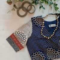 Indigo Beige Bandhani Print Gamathi Readymade Blouse | Godhuli