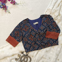 Indigo Blue Patola Print Ajrakh Readymade Blouse | Godhuli