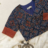Indigo Blue Patola Print Ajrakh Readymade Blouse | Godhuli