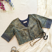 Indigo Cyan Colour Ajrakh Readymade Blouse | Godhuli