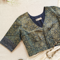 Indigo Cyan Colour Ajrakh Readymade Blouse | Godhuli
