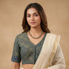 Indigo Cyan Colour Ajrakh Readymade Blouse | Godhuli