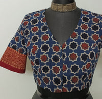 Indigo Maroon Mughal Print Ajrakh Readymade Blouse | Godhuli