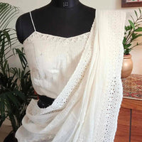 Ivory Backless Spaghetti Mirrorwork Readymade Blouse | Godhuli