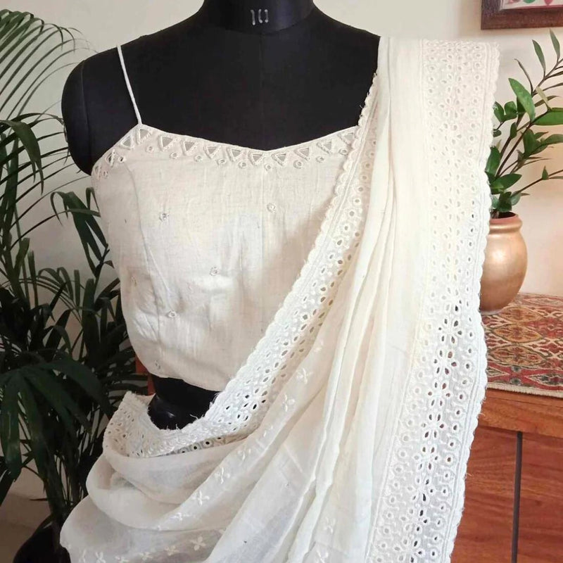 Ivory Backless Spaghetti Mirrorwork Readymade Blouse | Godhuli