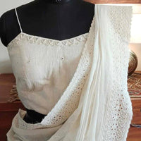 Ivory Backless Spaghetti Mirrorwork Readymade Blouse | Godhuli