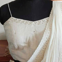 Ivory Backless Spaghetti Mirrorwork Readymade Blouse | Godhuli