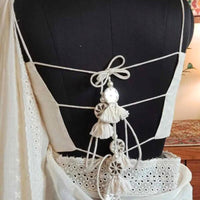 Ivory Backless Spaghetti Mirrorwork Readymade Blouse | Godhuli