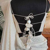 Ivory Backless Spaghetti Mirrorwork Readymade Blouse | Godhuli