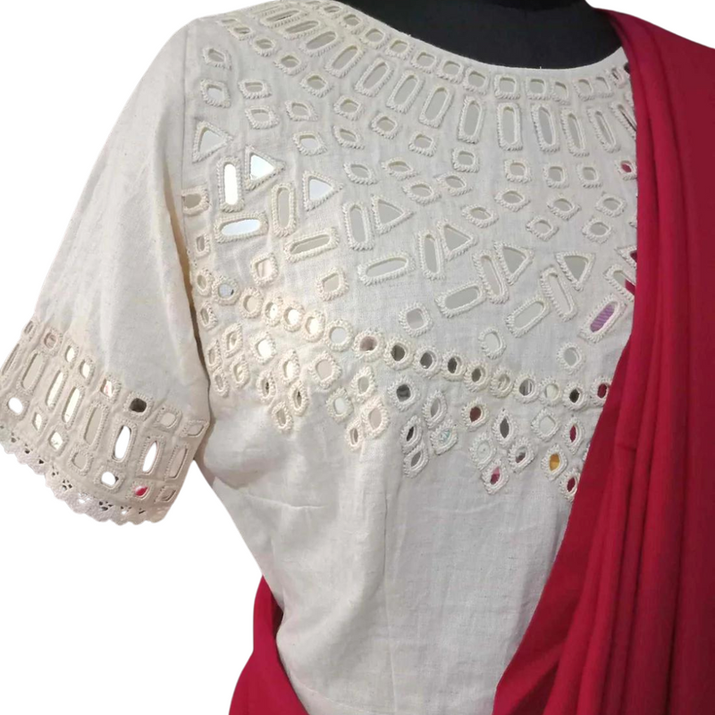 Buy Ivory Blouse with Hand Embroidered Mirror Work Blouse Combo | Perfect for B2B Orders