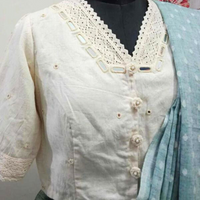 Ivory Crop Top Readymade Blouse with Mirror Work | Godhuli