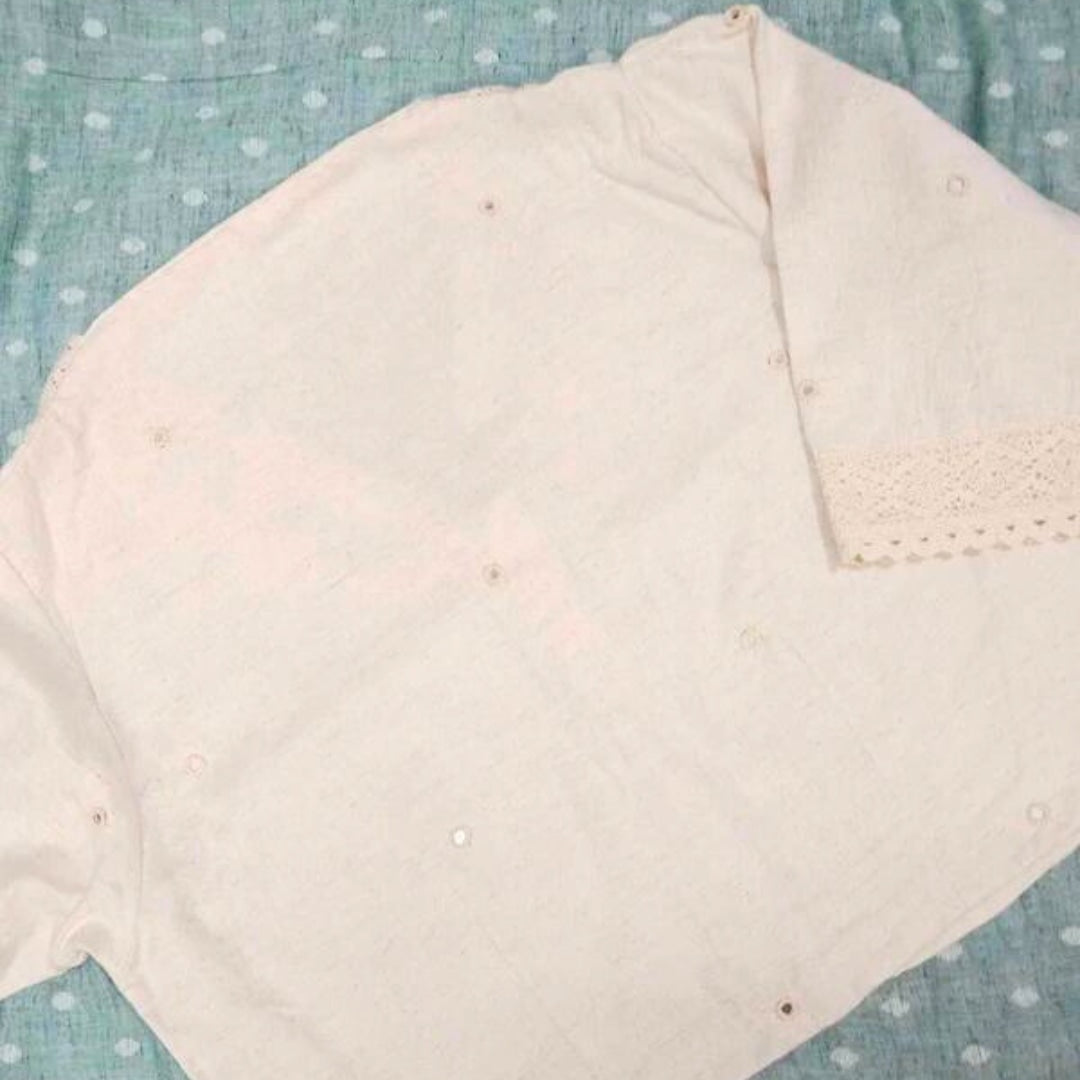 Ivory Crop Top Readymade Blouse with Mirror Work