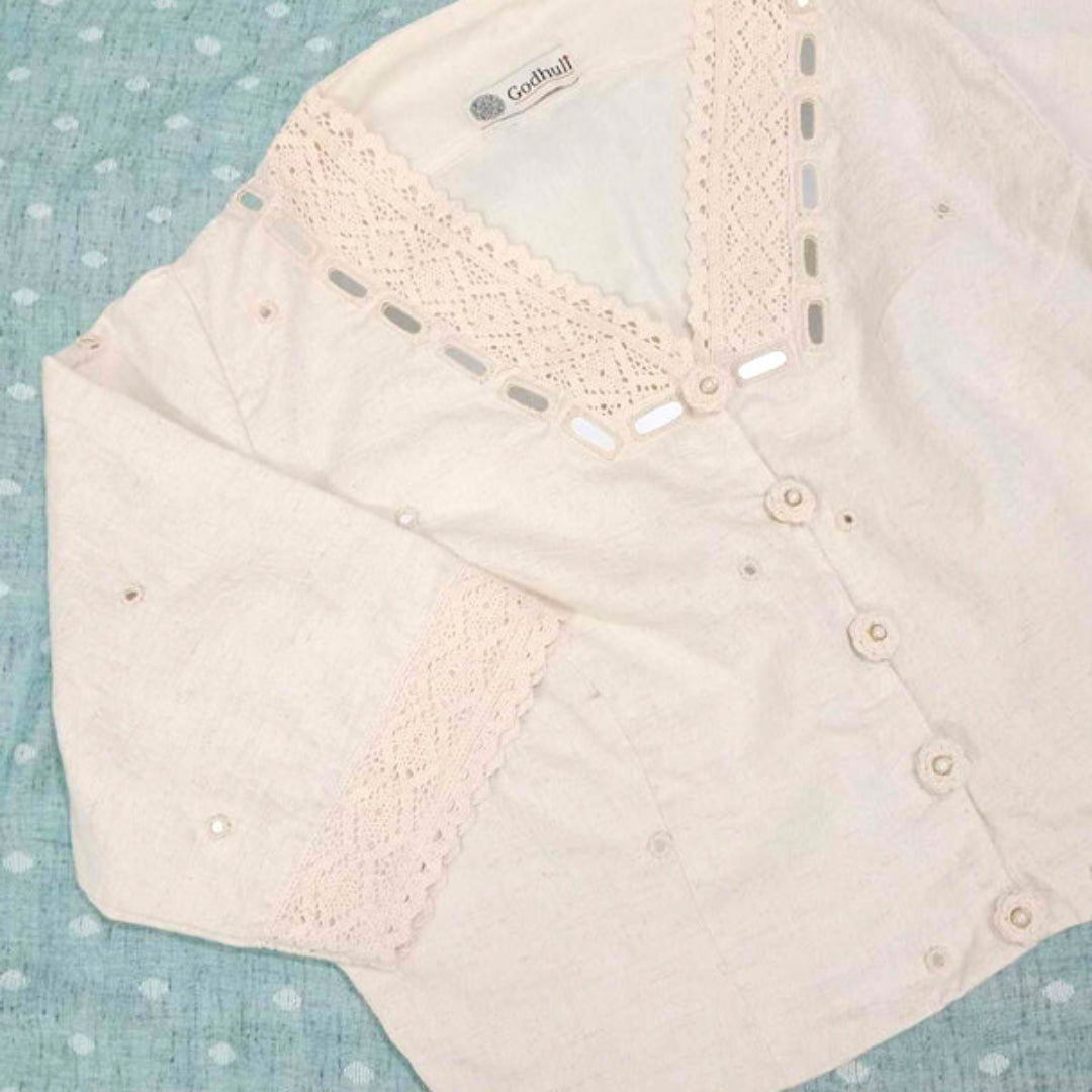 Ivory Crop Top Readymade Blouse with Mirror Work