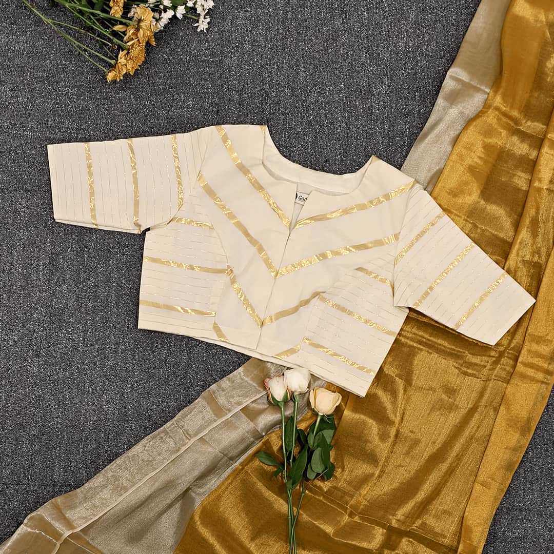 Ivory Golden Stripes Readymade Blouse