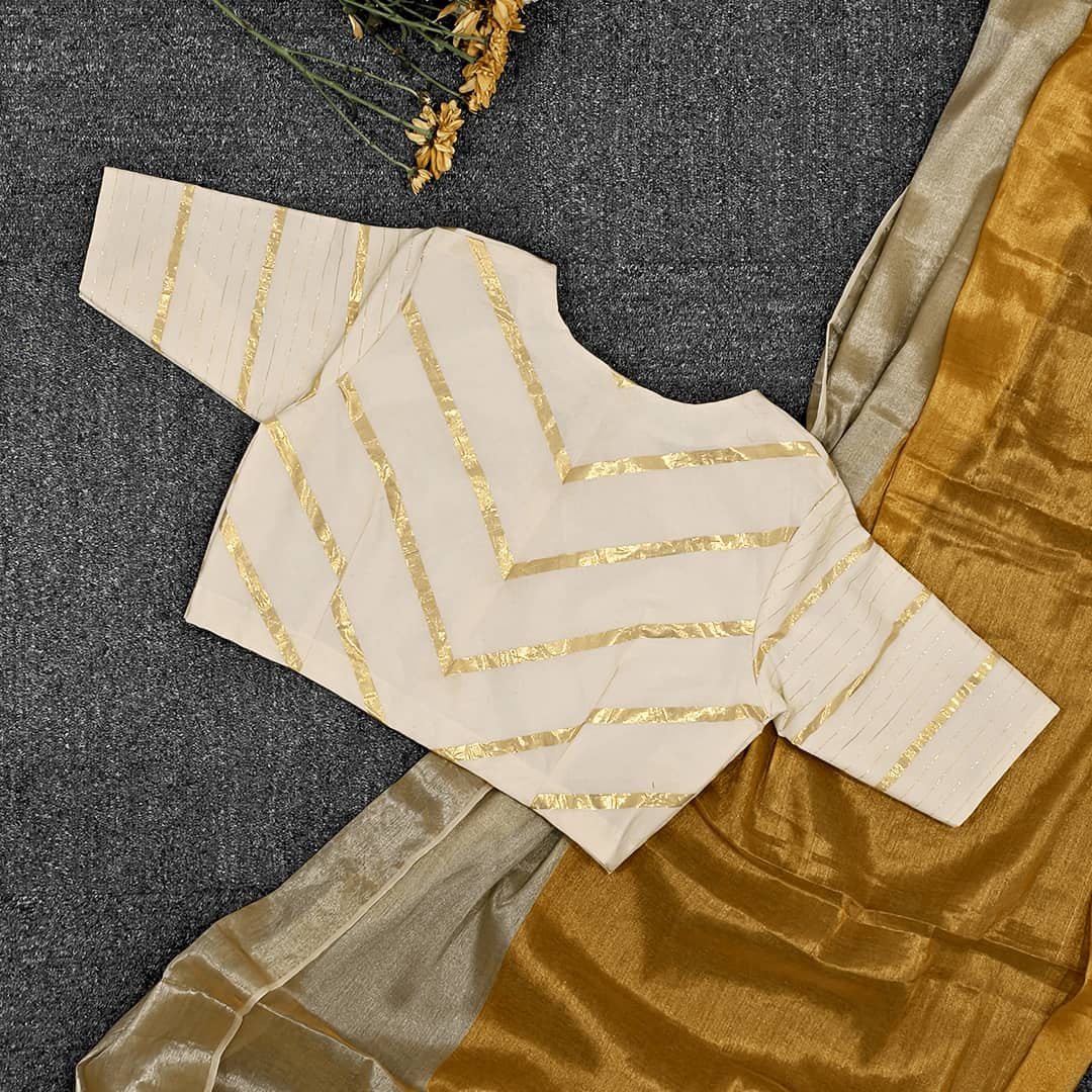 Ivory Golden Stripes Readymade Blouse