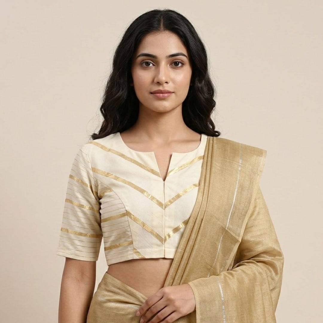  Ivory Golden Stripes Readymade Blouse