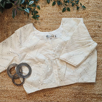 Ivory Mirrorwork Readymade Blouse | Godhuli