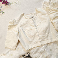 Ivory Mirrorwork Bengali Sleeves Readymade Blouse | Godhuli