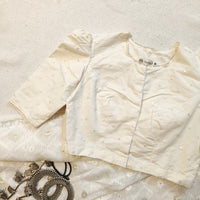 Ivory Mirrorwork Bengali Sleeves Readymade Blouse | Godhuli