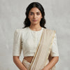 Ivory Mirrorwork Bengali Sleeves Readymade Blouse | Godhuli
